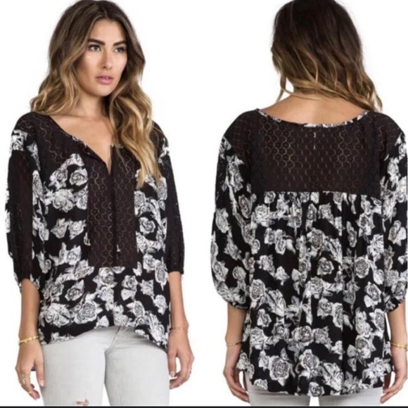 Free People Moon River Blouse in Black Combo size small - Picture 1 of 9